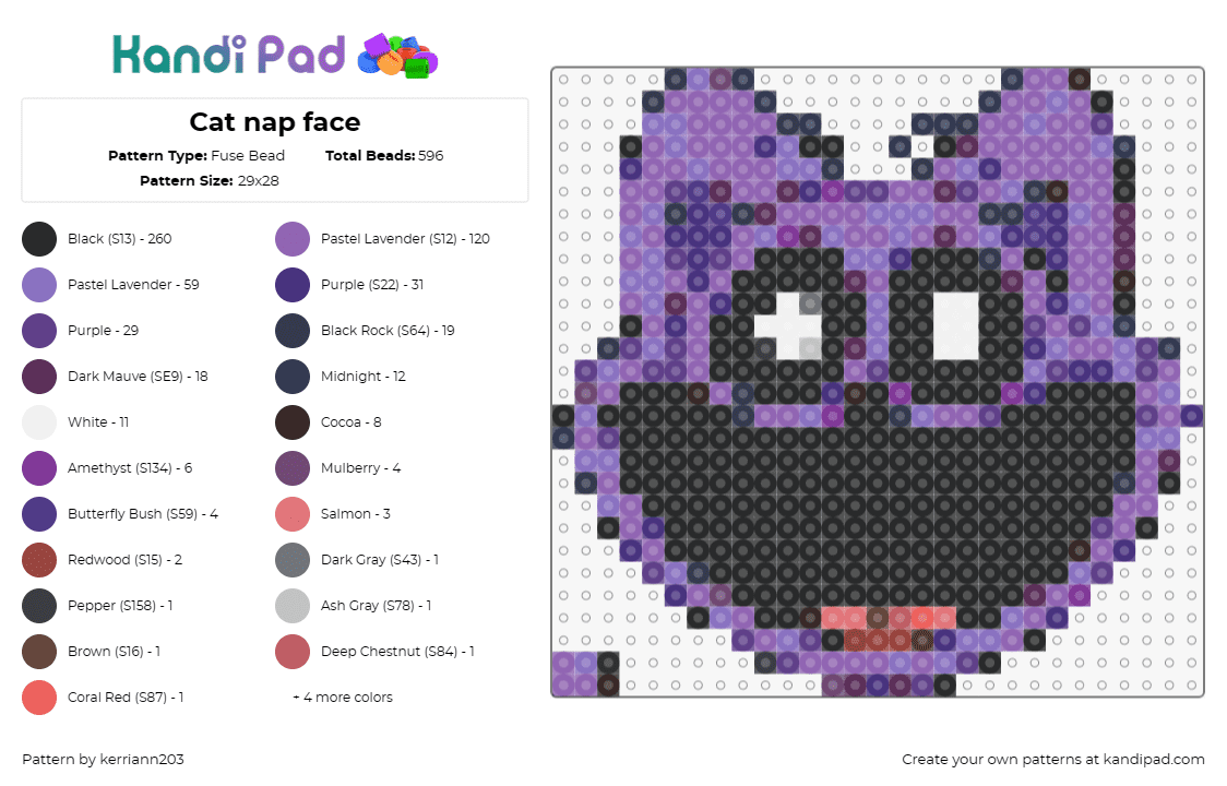 Cat nap face - Fuse Bead Pattern by kerriann203 on Kandi Pad - catnap,smiling critters,poppy playtime,video game,character,purple