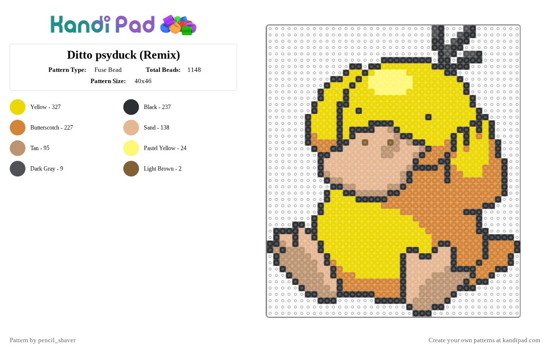Ditto psyduck (Remix) - Fuse Bead Pattern by pencil_shaver on Kandi Pad - beige, orange, yellow