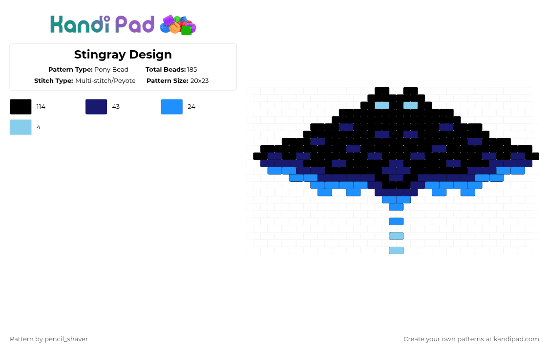Stingray Design - Pony Bead Pattern by pencil_shaver on Kandi Pad - light blue,purple