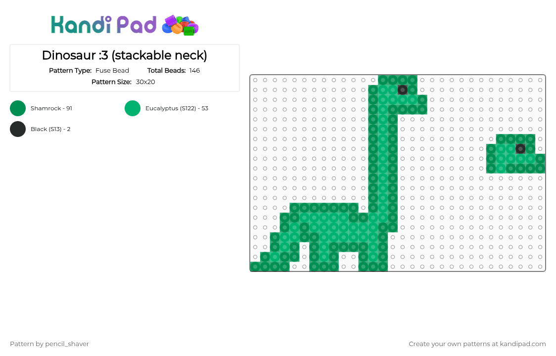 Dinosaur :3 (stackable neck) - Fuse Bead Pattern by pencil_shaver on Kandi Pad - green