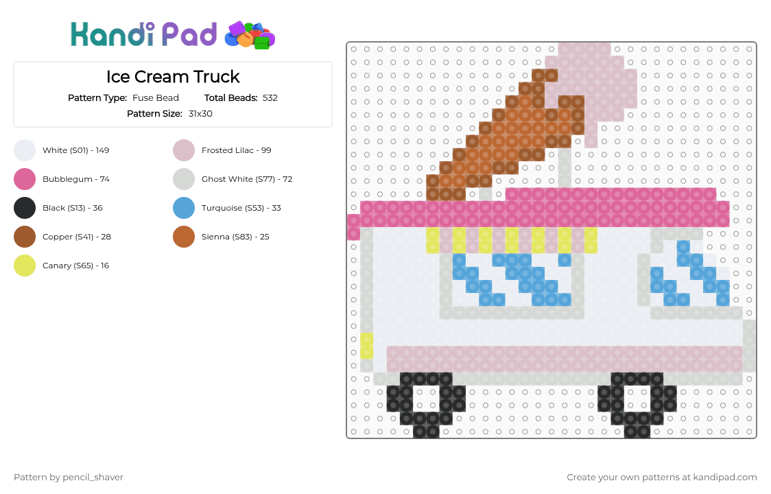 Ice Cream Truck - Fuse Bead Pattern by pencil_shaver on Kandi Pad - white,beige,pink,tan