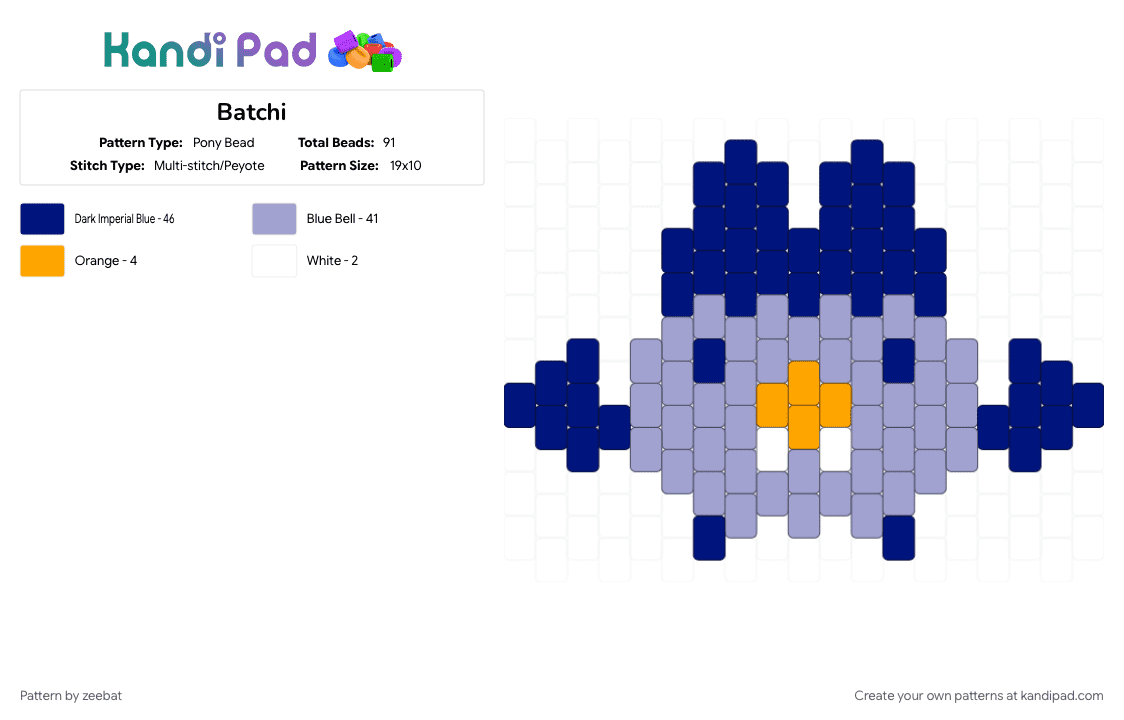 Batchi - Pony Bead Pattern by zeebat on Kandi Pad - pink, purple