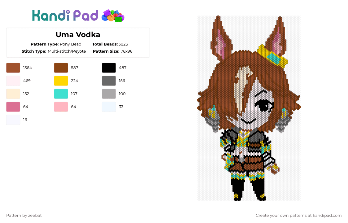 Uma Musume Vodka - Pony Bead Pattern by zeebat on Kandi Pad - red