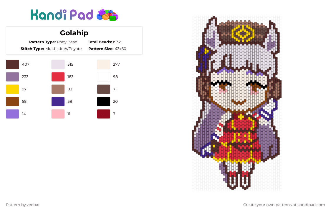 Uma Musume Goldship Chibi - Pony Bead Pattern by zeebat on Kandi Pad - red,gray,brown,uma,musume,chibi,goldship,golshi,pretty,derby,anime