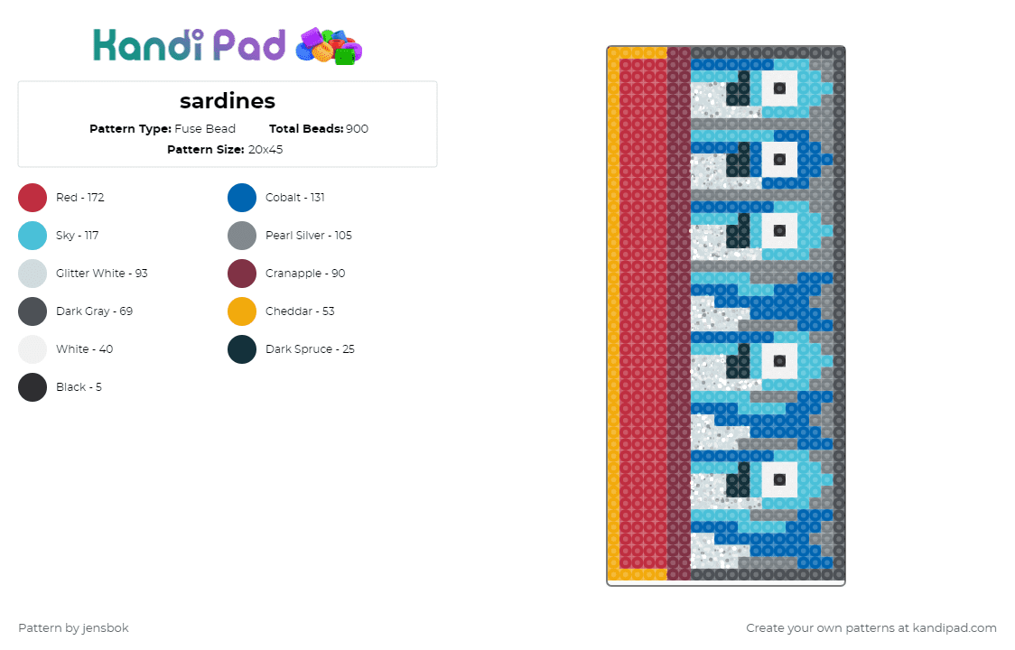 sardines - Fuse Bead Pattern by jensbok on Kandi Pad - red,blue,light blue,gray