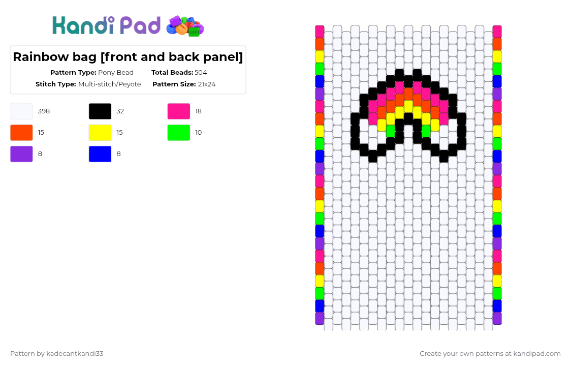Rainbow bag [front and back panel] - Pony Bead Pattern by kadecantkandi33 on Kandi Pad - white,red,purple,colorful,rainbow,bag