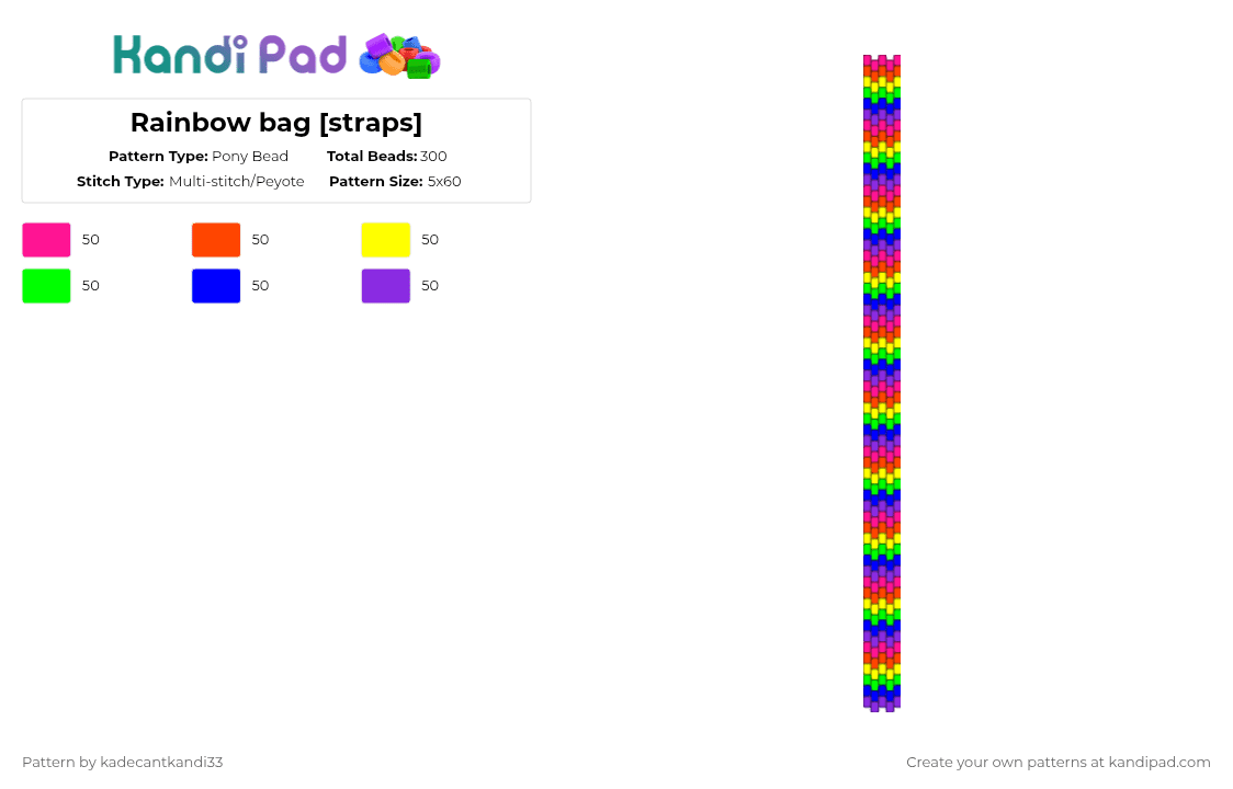 Rainbow bag [straps] - Pony Bead Pattern by kadecantkandi33 on Kandi Pad - purple,rainbow,bag