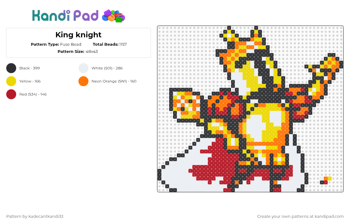 King knight - Fuse Bead Pattern by kadecantkandi33 on Kandi Pad - orange,yellow,king knight,king of cards,shovelknight,shovel knight