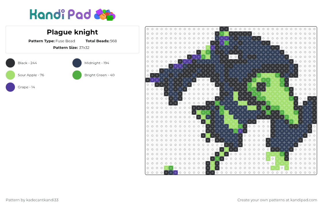 Plague knight - Fuse Bead Pattern by kadecantkandi33 on Kandi Pad - green,purple,shovelknight,shovel knight,plague of shadows,plague knight