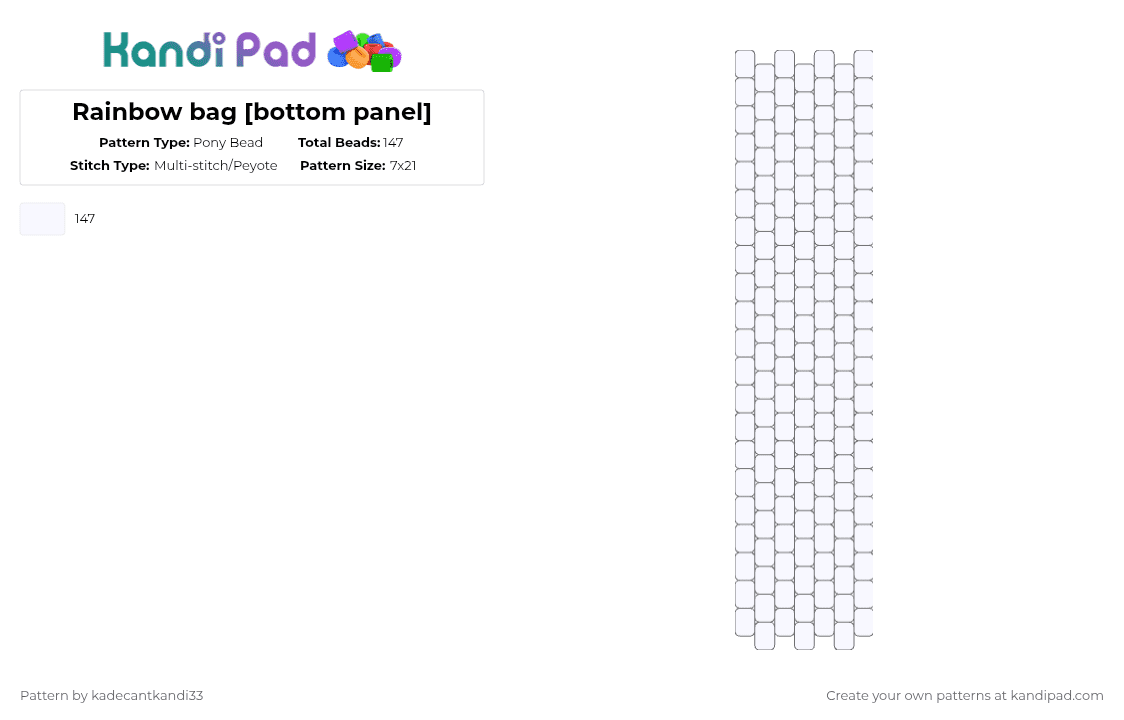 Rainbow bag [bottom panel] - Pony Bead Pattern by kadecantkandi33 on Kandi Pad - white,bag,rainbow