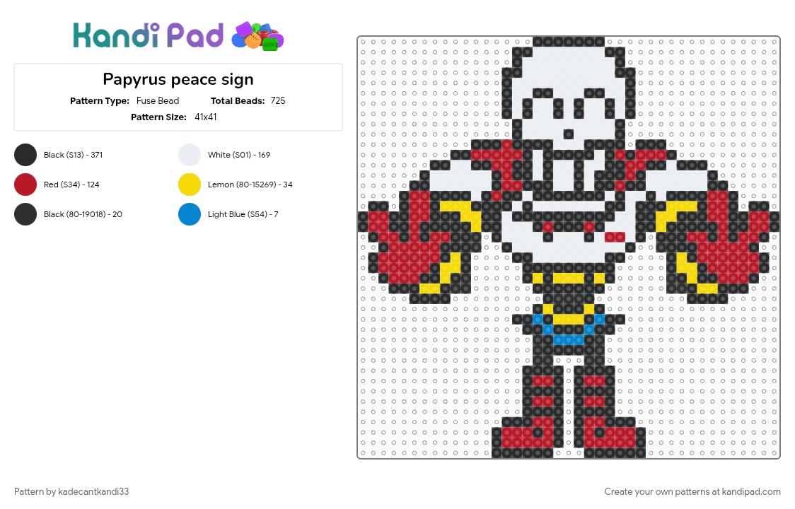 Papyrus peace sign - Fuse Bead Pattern by kadecantkandi33 on Kandi Pad - black, papyrus, red, undertale, video game, white