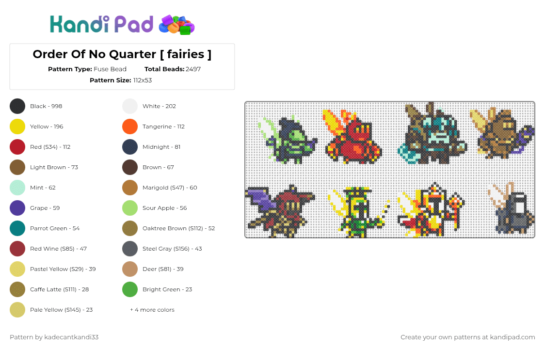 Order Of No Quarter [ fairies ] - Fuse Bead Pattern by kadecantkandi33 on Kandi Pad - black,yellow,orange,red,colorful,shovelknight,order of no quarter,shovel knight,fairy,shovel knight treasure trove
