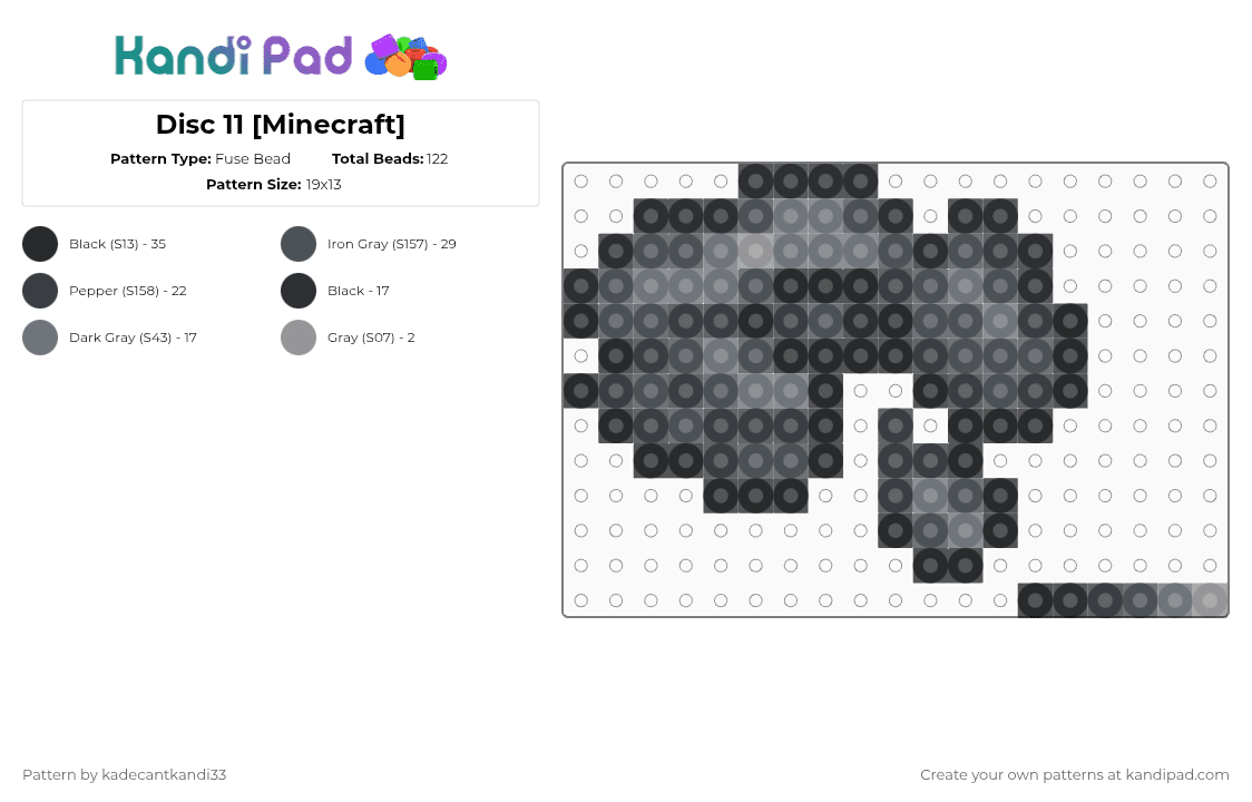 Disc 11 [Minecraft] Fuse Bead Pattern - Kandi Pad | Kandi Patterns ...