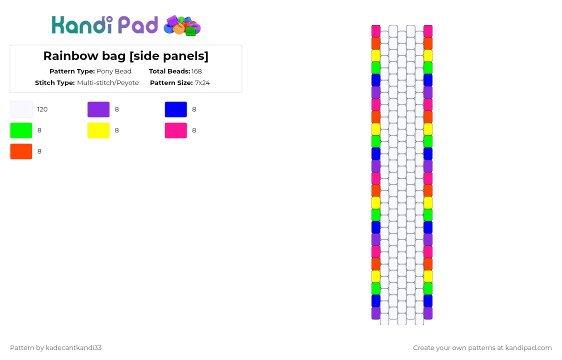 Rainbow bag [side panels] - Pony Bead Pattern by kadecantkandi33 on Kandi Pad - white,purple,rainbow,bag