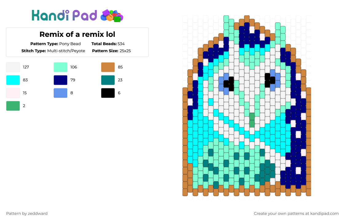 Remix of a remix lol - Pony Bead Pattern by zeddward on Kandi Pad - light blue, orange, purple, teal