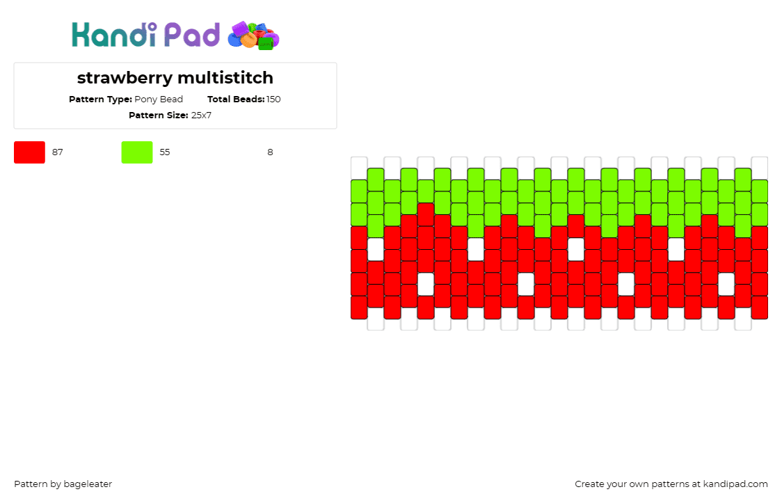 strawberry multistitch - Pony Bead Pattern by bageleater on Kandi Pad - strawberry,fruit,watermelon,food,cuff,summertime,ripe,slices,red,green