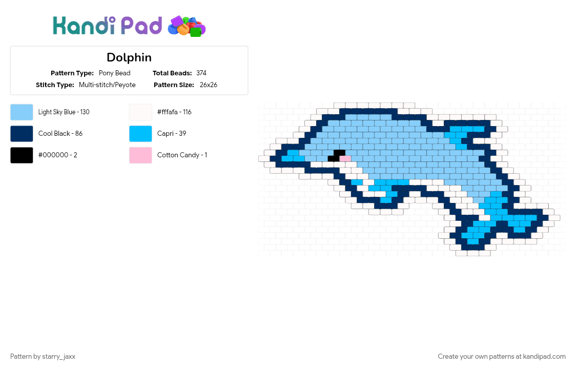 Dolphin - Pony Bead Pattern by starry_jaxx on Kandi Pad - blue, light blue