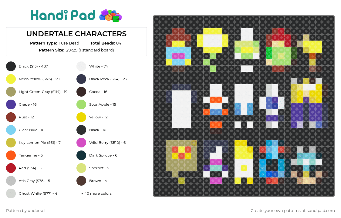 UNDERTALE CHARACTERS - Fuse Bead Pattern by underrail on Kandi Pad - undertale,characters,charms,collection,game,fan art,colorful,tribute,black