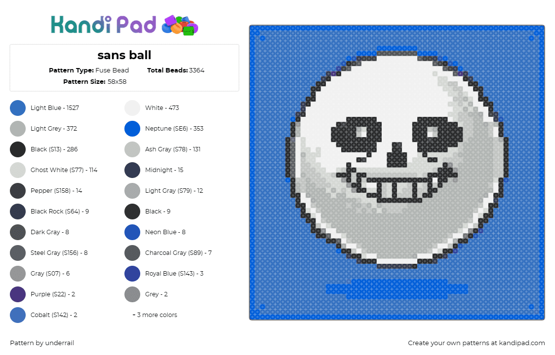 sans ball - Fuse Bead Pattern by underrail on Kandi Pad - sans,undertale,ball,video game,smile,character,whimsical,blue,white