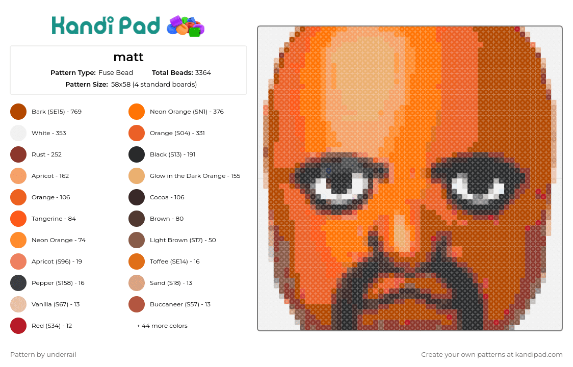 matt - Fuse Bead Pattern by underrail on Kandi Pad - matt,wii,mii,portrait,character,brown,avatar,virtual,intense,digital persona