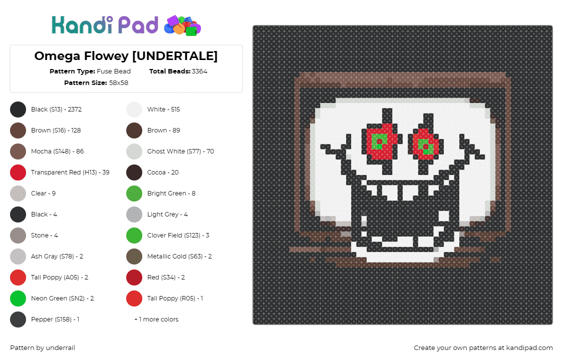 Omega Flowey [UNDERTALE] - Fuse Bead Pattern by underrail on Kandi Pad - omega flowey,asriel dreemurr,undertale,video game,menacing,fiery,character,white