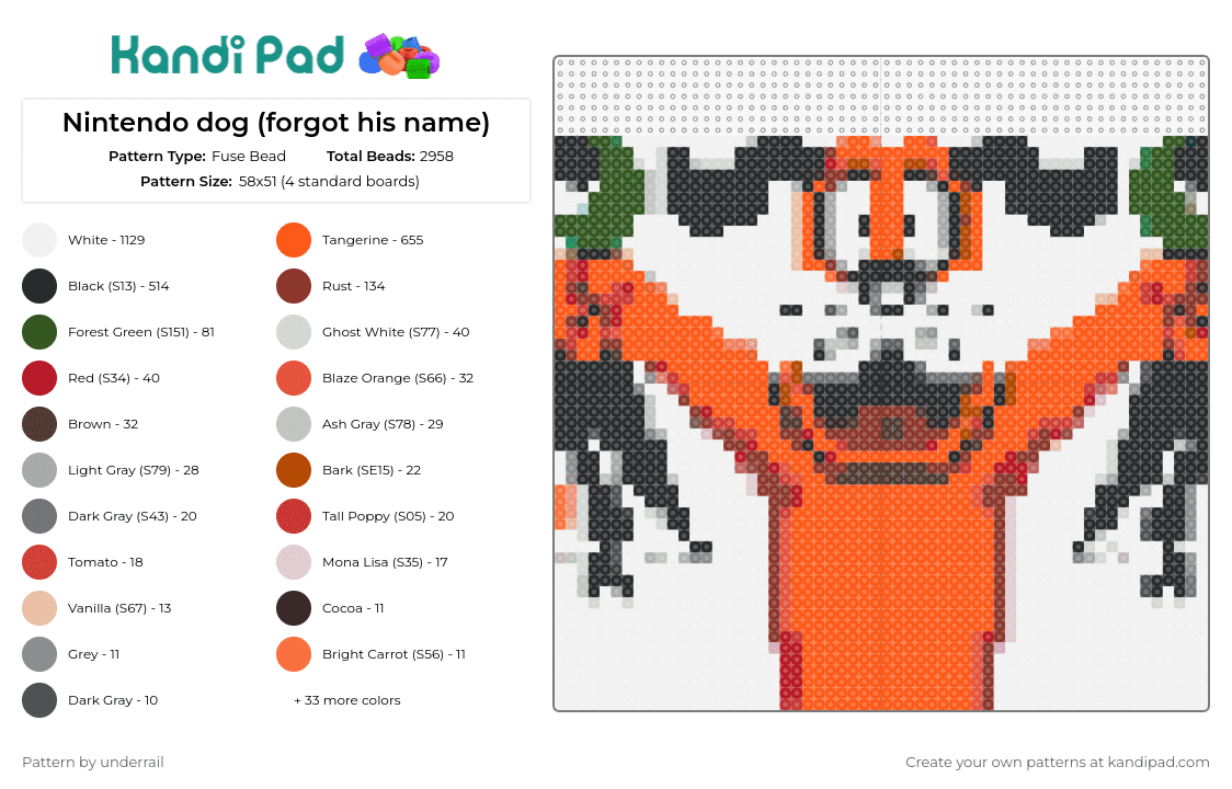 Nintendo dog (forgot his name) - Fuse Bead Pattern by underrail on Kandi Pad - uck hunt,nintendo,dog,video game,classic,retro,playful,orange