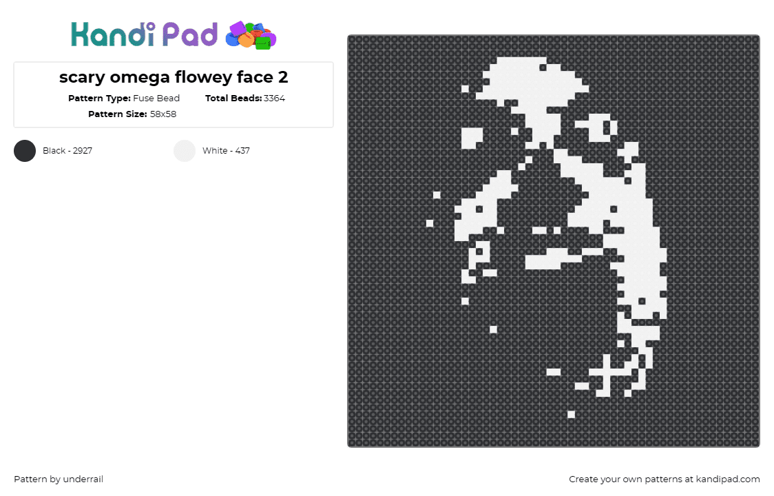 scary omega flowey face 2 - Fuse Bead Pattern by underrail on Kandi Pad - omega flowey,scary,undertale,horror,video game,haunting,character,white,black