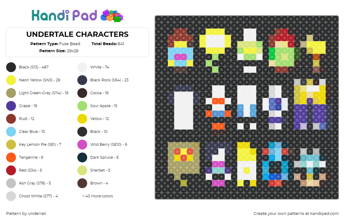 UNDERTALE CHARACTERS - Fuse Bead Pattern by underrail on Kandi Pad - undertale,characters,charms,game,colorful,black