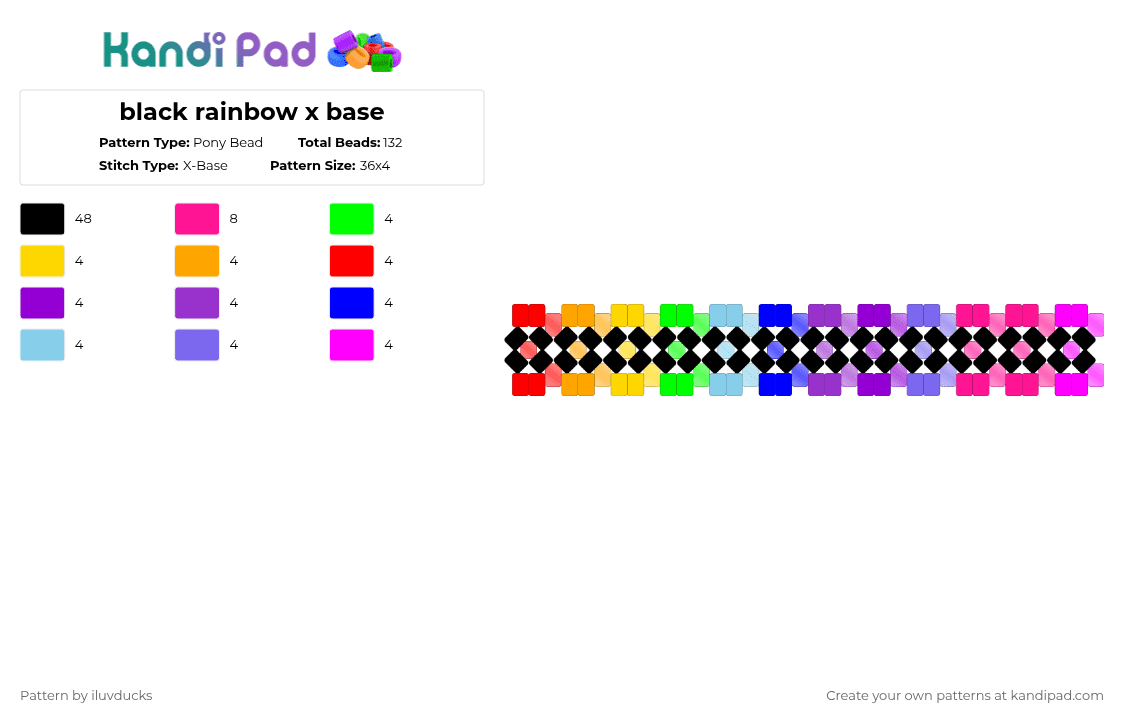 black rainbow x base - Pony Bead Pattern by zooble57_yuri on Kandi Pad - purple,pink,red,orange,yellow,green,blue,black