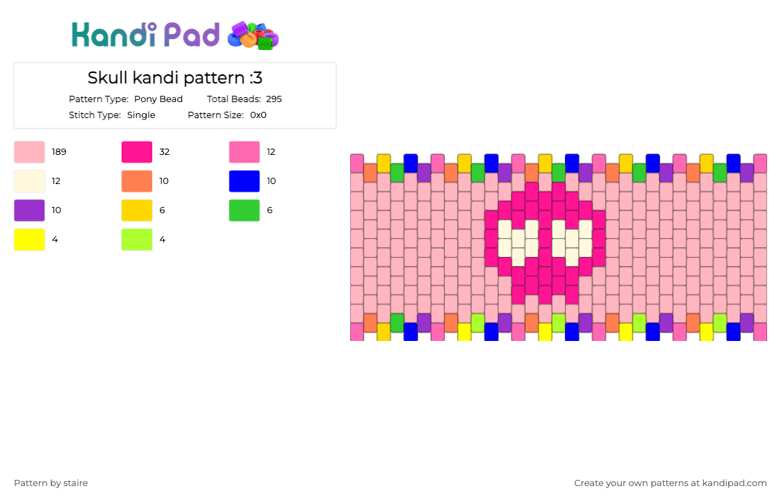 Skull kandi pattern :3 - Pony Bead Pattern by staire on Kandi Pad - pink,ire