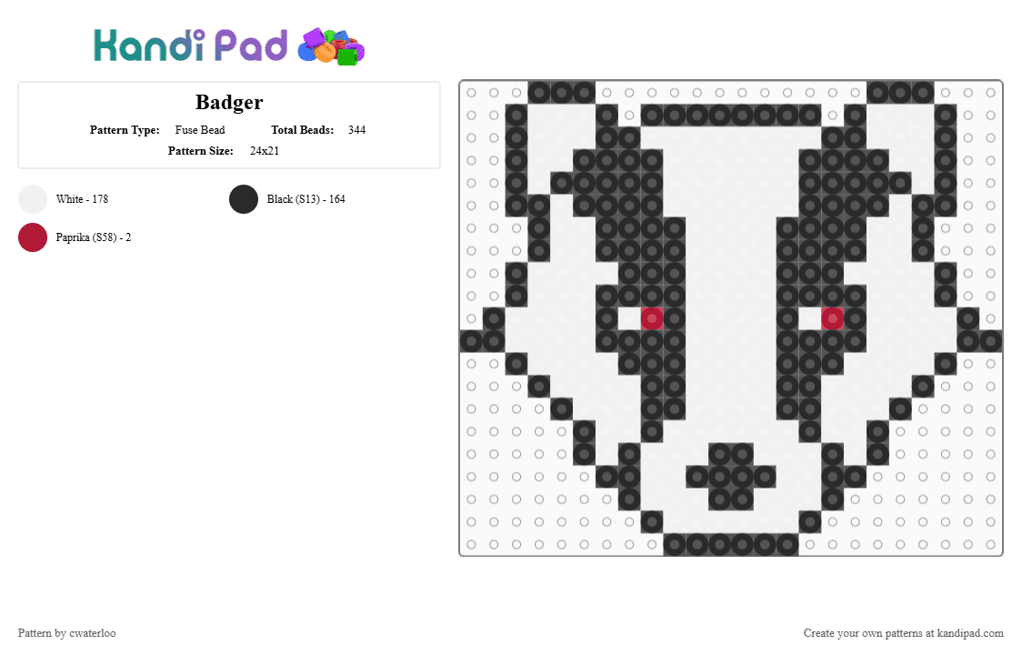 Badger - Fuse Bead Pattern by cwaterloo on Kandi Pad - white