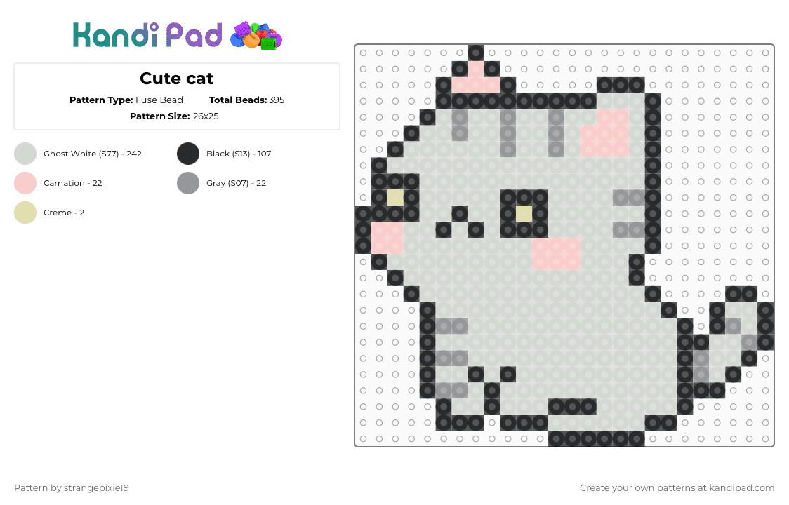 Cute cat - Fuse Bead Pattern by queen_lulu on Kandi Pad - white,beige,gray