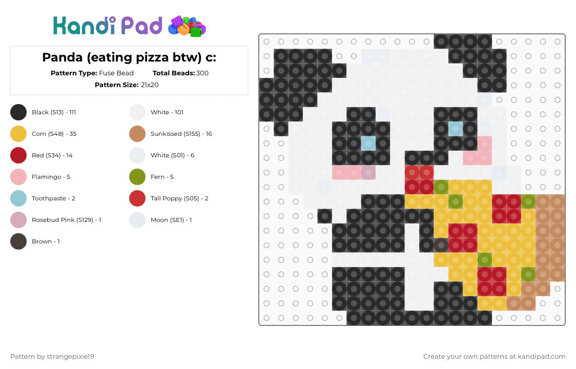 Panda (eating pizza btw) c: - Fuse Bead Pattern by queen_lulu on Kandi Pad - white,red,yellow,tan