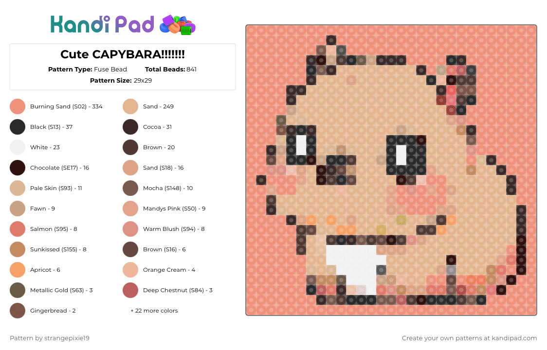 Cute CAPYBARA!!!!!!! - Fuse Bead Pattern by queen_lulu on Kandi Pad - orange,beige