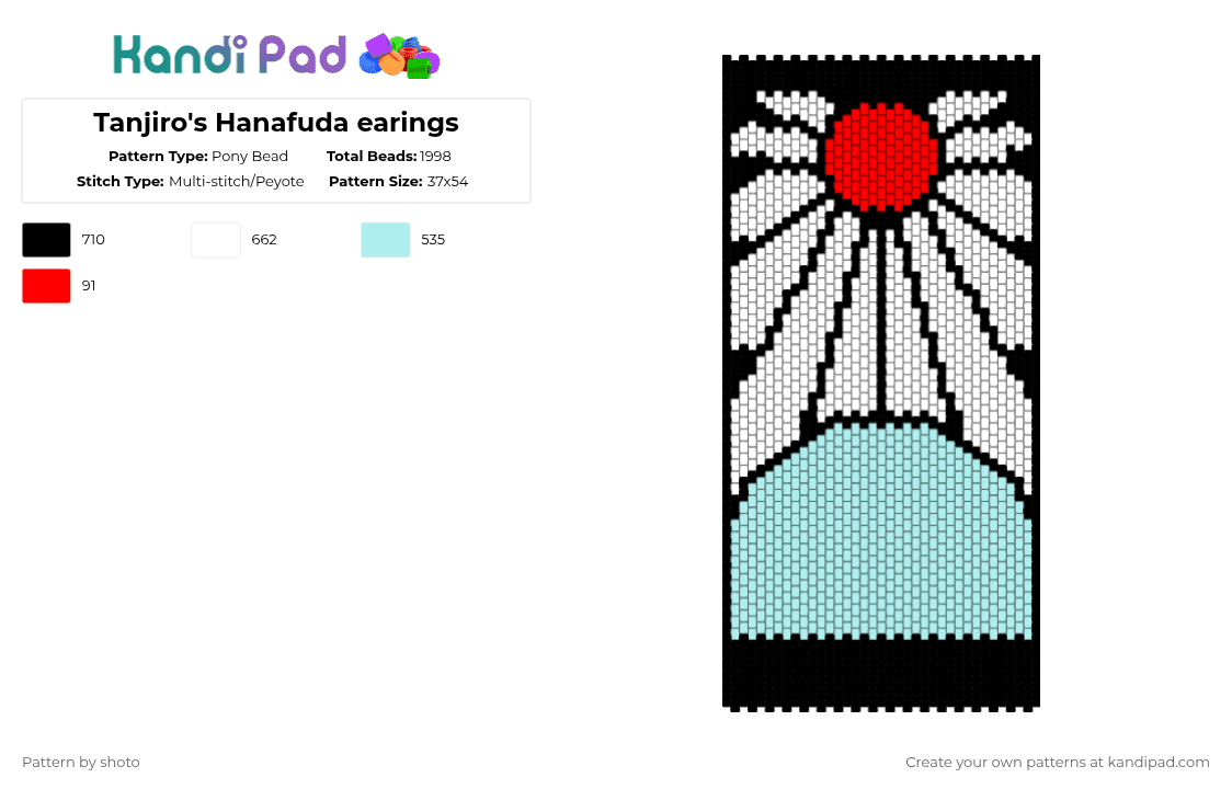 Tanjiro\'s Hanafuda earings - Pony Bead Pattern by shoto on Kandi Pad - light blue,tanjiro,kny,demon slayer