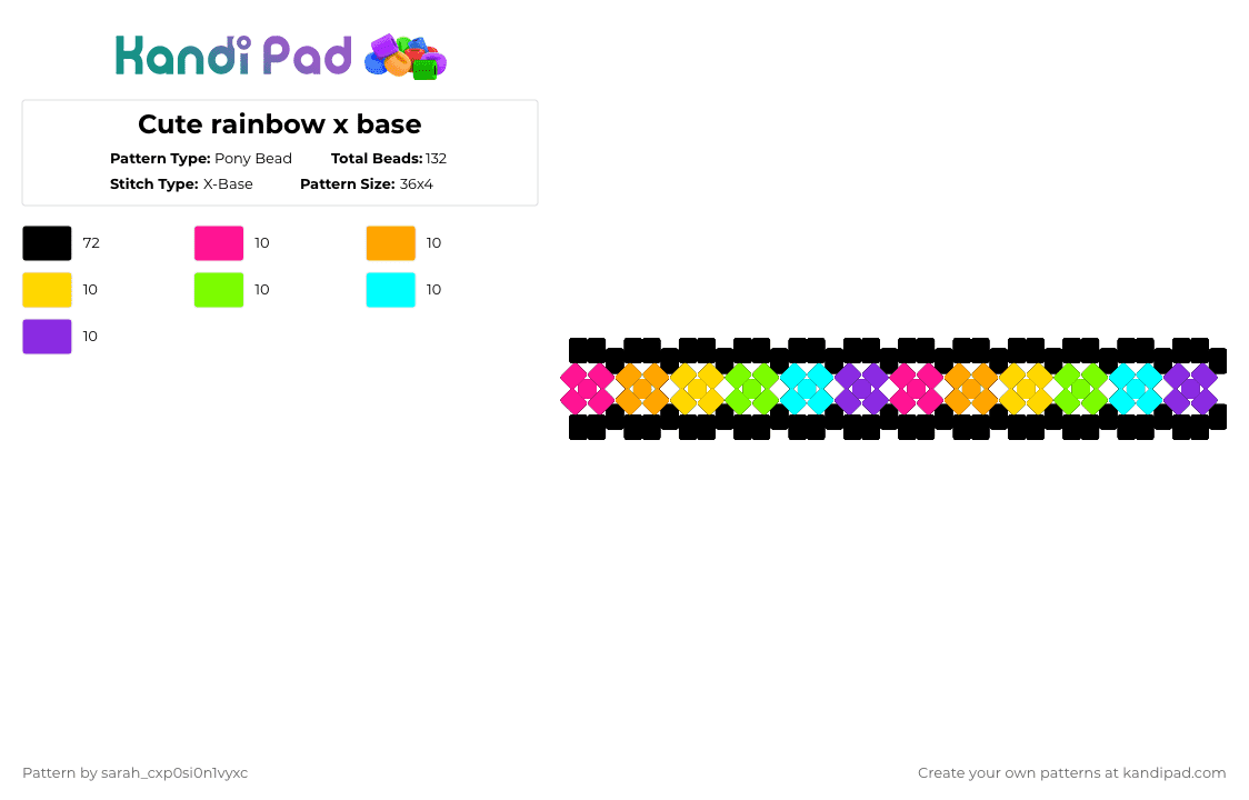 Cute rainbow x base - Pony Bead Pattern by sarah_cxp0si0n1vyxc on Kandi Pad - black,orange,green,purple,colorful