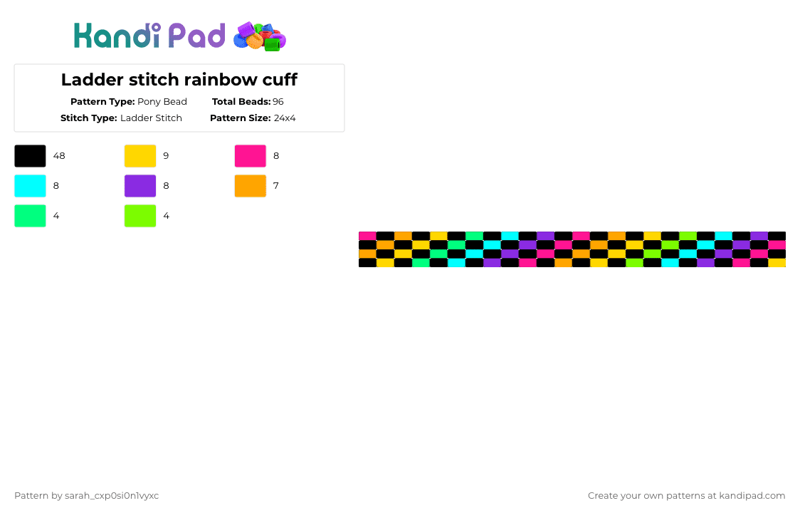Ladder stitch rainbow cuff - Pony Bead Pattern by sarah_cxp0si0n1vyxc on Kandi Pad - black,orange,light blue,colorful