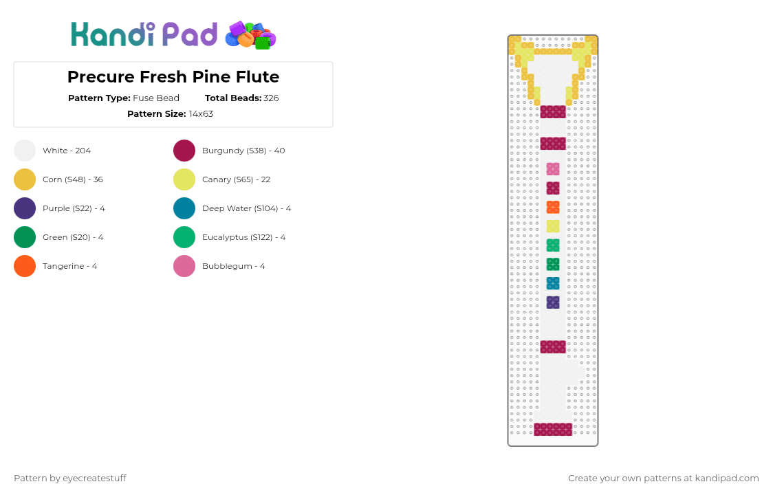 Precure Fresh Pine Flute - Fuse Bead Pattern by eyecreatestuff on Kandi Pad - white,pink,yellow