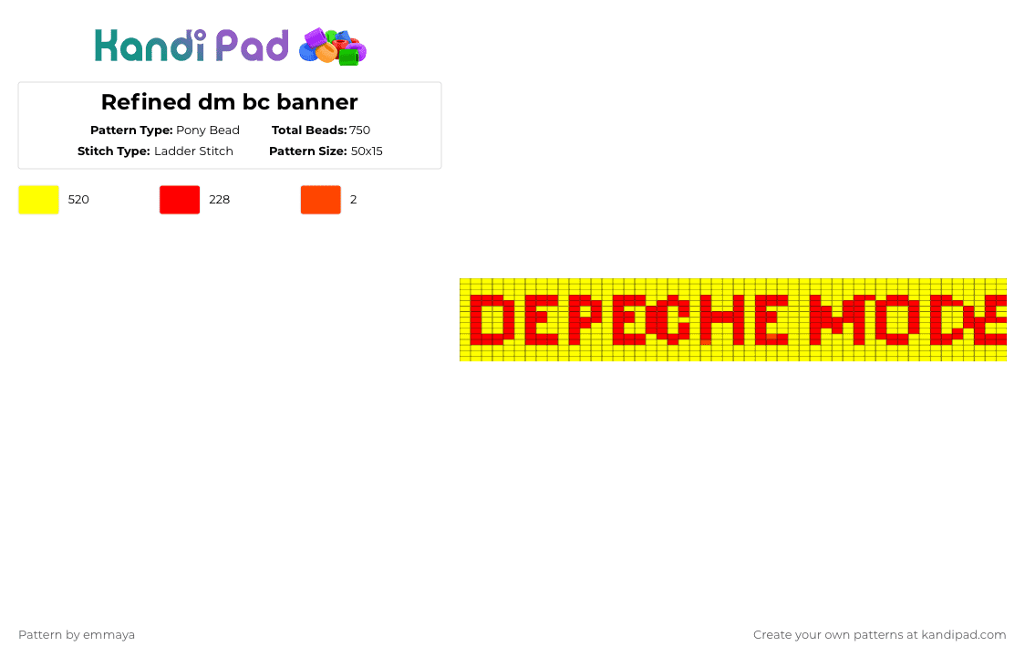 Refined dm bc banner - Pony Bead Pattern by emmaya on Kandi Pad - red, yellow