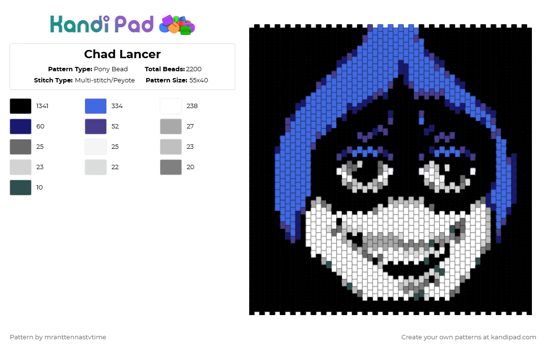 Chad Lancer - Pony Bead Pattern by allthefalls on Kandi Pad - black,blue,deltarune,lancer,chad lancer,smile,meme