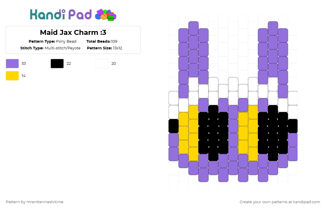 Maid Jax Charm :3 - Pony Bead Pattern by allthefalls on Kandi Pad - purple,the amazing digital circus,tadc,jax,maid jax,charm