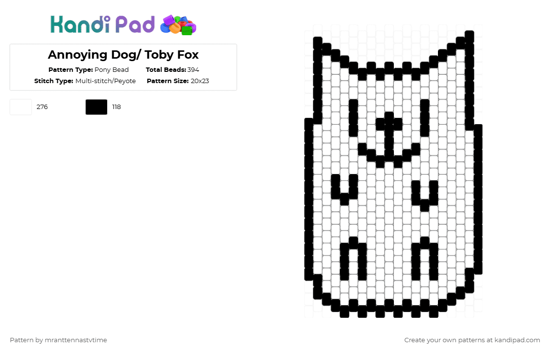 Annoying Dog/ Toby Fox Pony Bead Pattern - Kandi Pad | Kandi Patterns ...