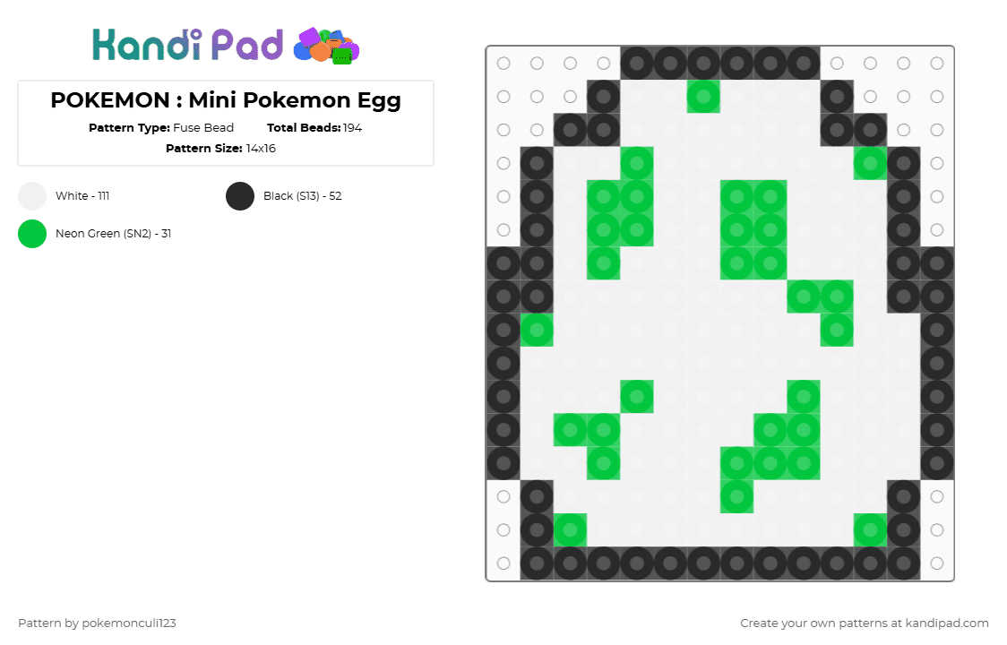 POKEMON : Mini Pokemon Egg - Fuse Bead Pattern by pokemonculi123 on Kandi Pad - white