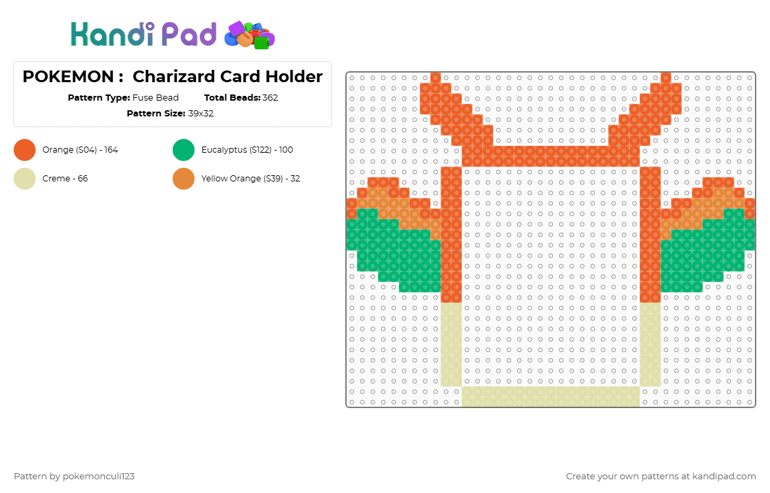 POKEMON :  Charizard Card Holder - Fuse Bead Pattern by pokemonculi123 on Kandi Pad - orange
