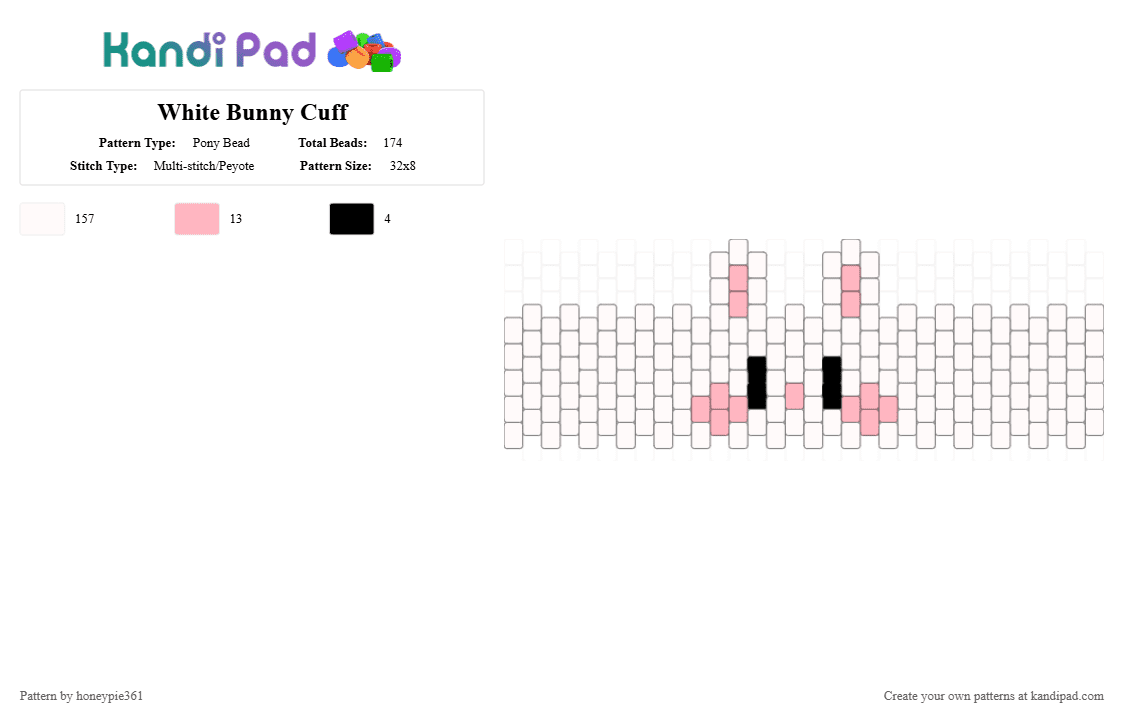 White Bunny Cuff - Pony Bead Pattern by honeypie361 on Kandi Pad - white