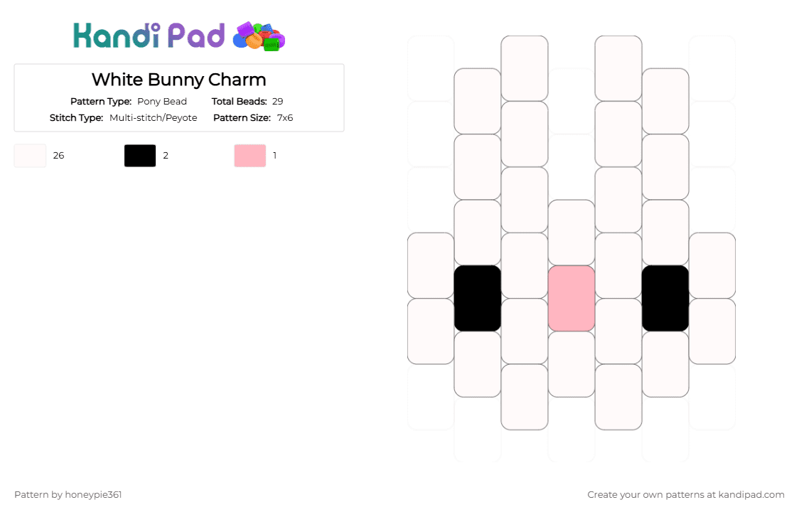 White Bunny Charm - Pony Bead Pattern by honeypie361 on Kandi Pad - white