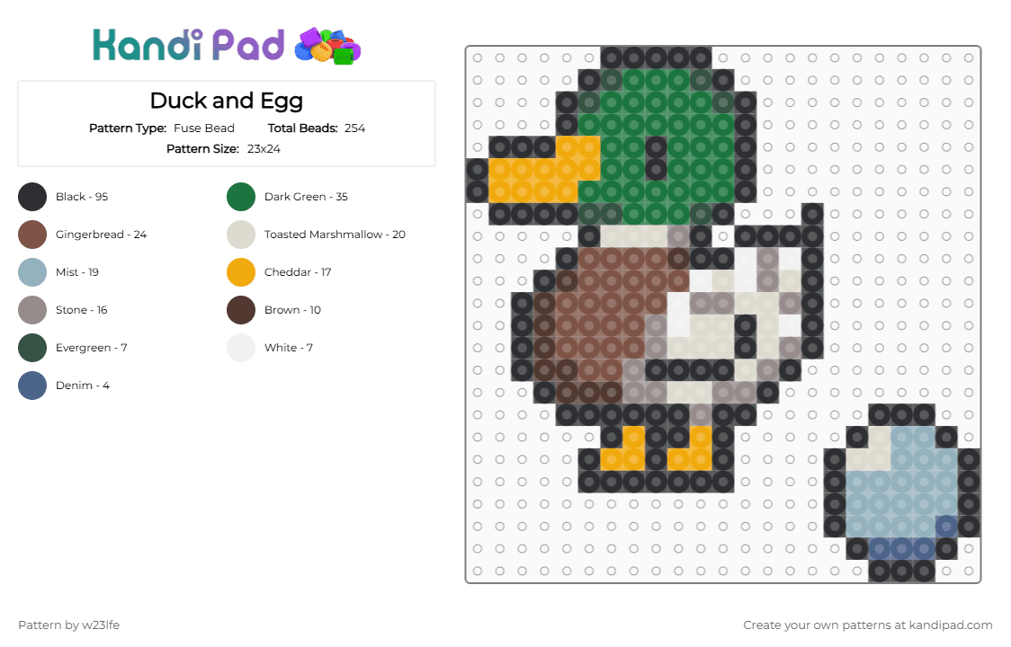 Duck and Egg - Fuse Bead Pattern by w23lfe on Kandi Pad - green,orange,tan,colorful,duck,keychain,perler,egg,mallard