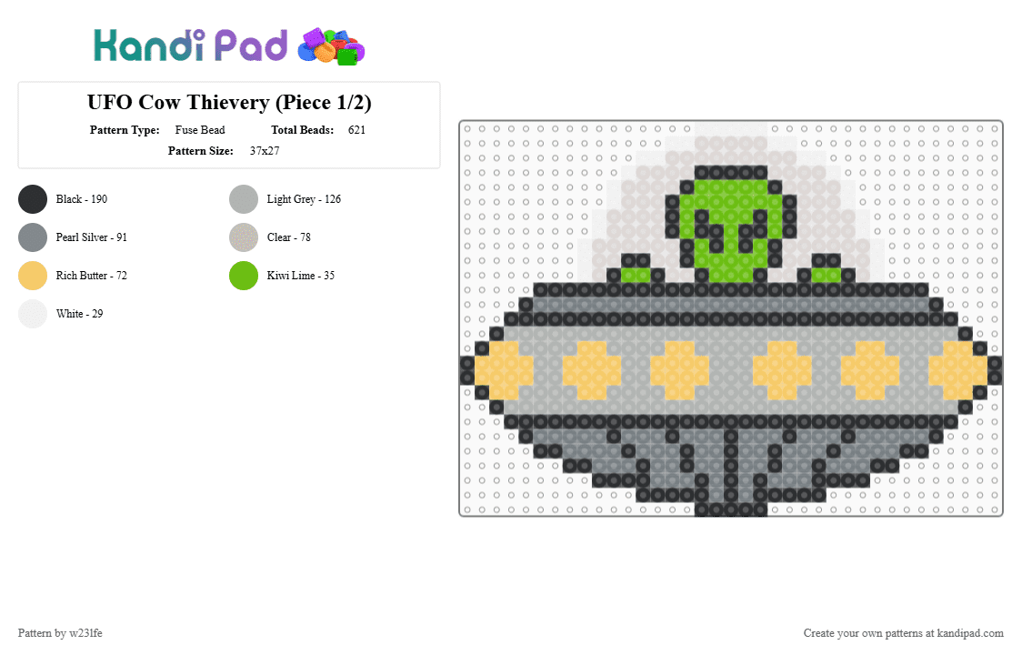 UFO Cow Thievery (Piece 1/2) - Fuse Bead Pattern by w23lfe on Kandi Pad - beige,alien,ufo,pattern set,dangler