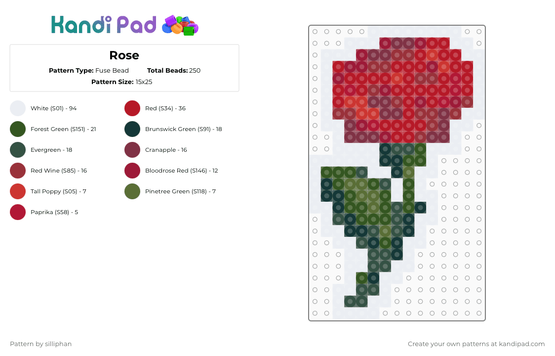 Rose - Fuse Bead Pattern by sillipleep on Kandi Pad - red,rose,nature,art
