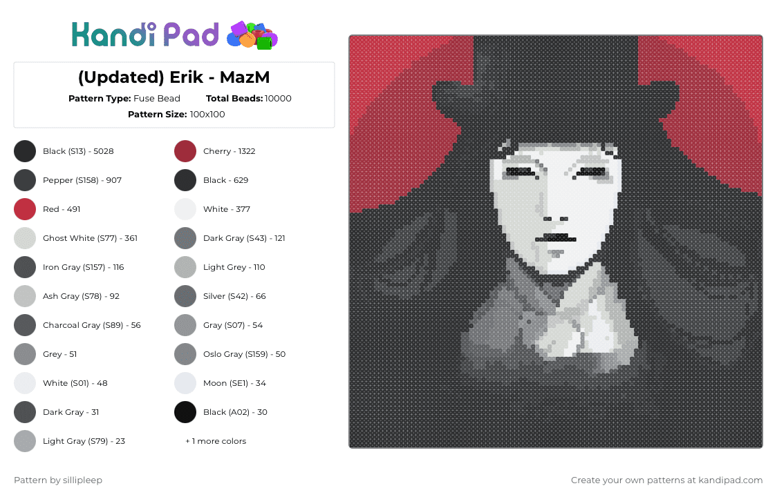 (Updated) Erik - MazM - Fuse Bead Pattern by sillipleep on Kandi Pad - black,red,mazm,phantom of the opera,poto,art